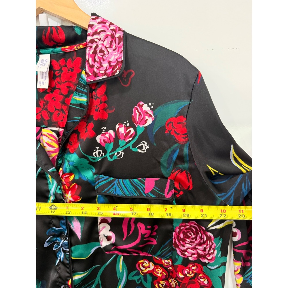 Stars Above Women Black Floral Satin Pajama Set Long Sleeve Top Shorts Large - Picture 10 of 11